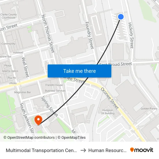 Multimodal Transportation Center to Human Resources map