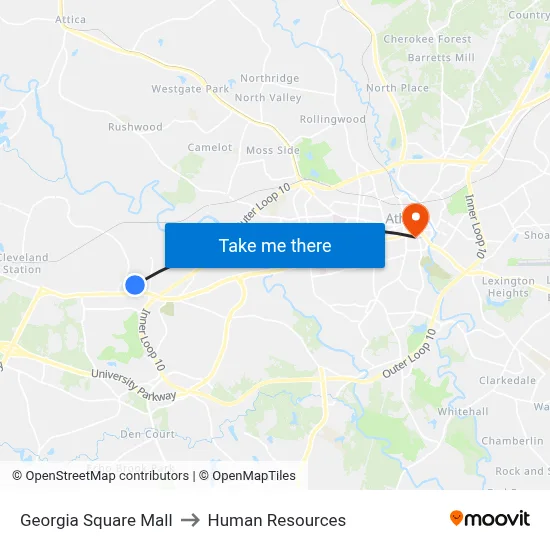 Georgia Square Mall to Human Resources map