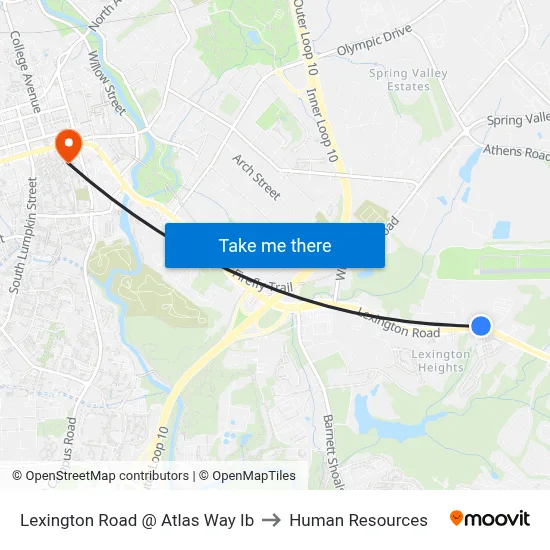 Lexington Road @ Atlas Way Ib to Human Resources map
