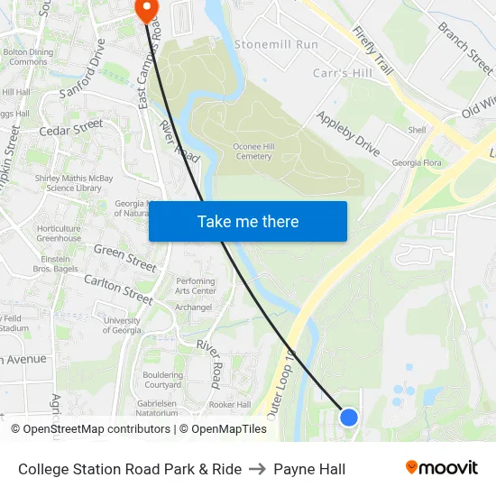 College Station Road Park & Ride to Payne Hall map