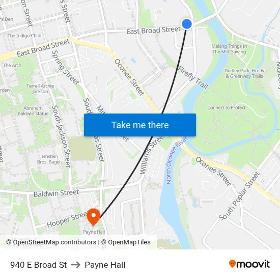 940 E Broad St to Payne Hall map