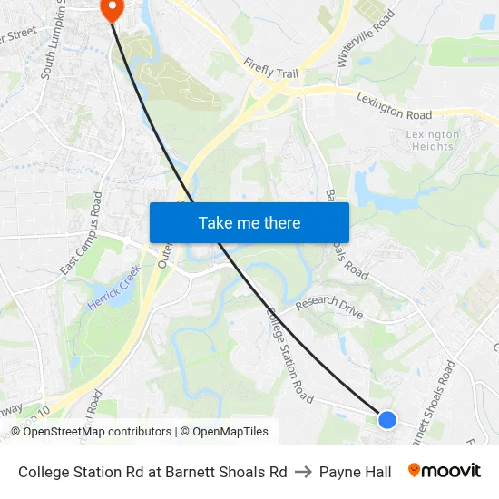 College Station Rd at Barnett Shoals Rd to Payne Hall map