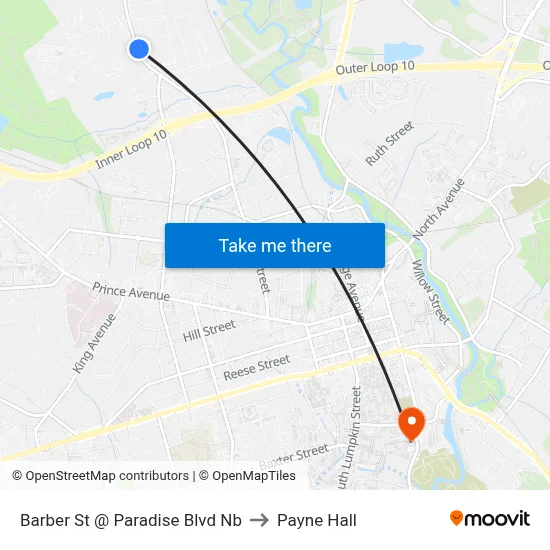 Barber St @ Paradise Blvd Nb to Payne Hall map