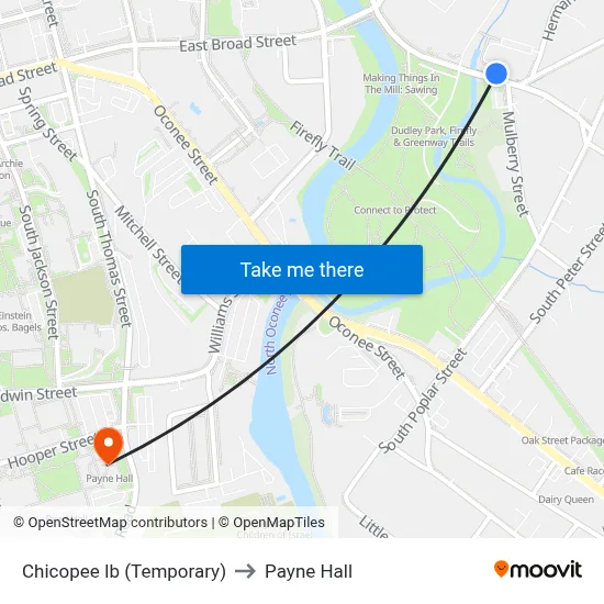 Chicopee Ib (Temporary) to Payne Hall map