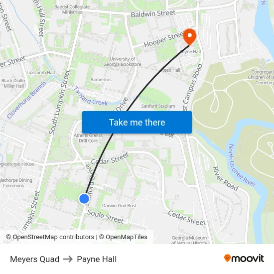 Meyers Quad to Payne Hall map