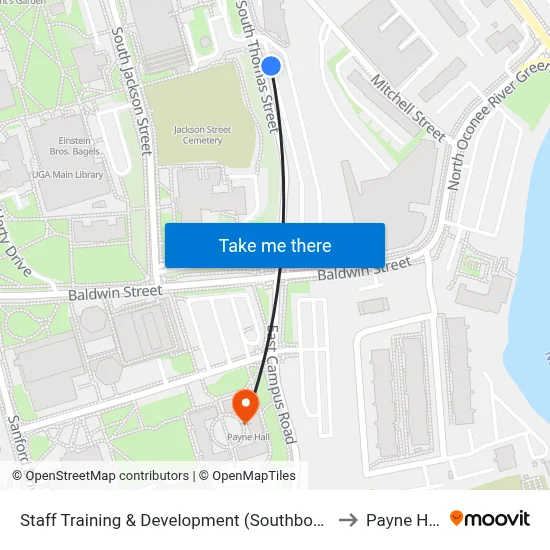 Staff Training & Development (Southbound) to Payne Hall map