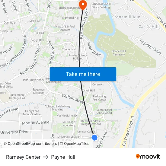 Ramsey Center to Payne Hall map