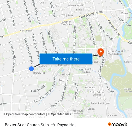 Baxter St at Church St Ib to Payne Hall map