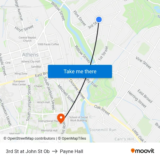 3rd St at John St Ob to Payne Hall map