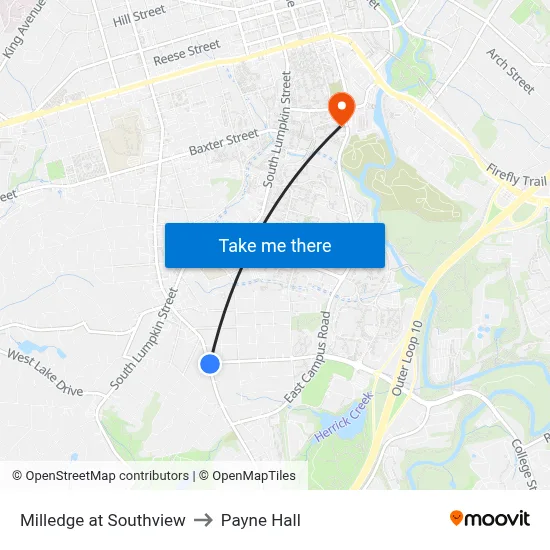 Milledge at Southview to Payne Hall map