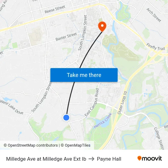 Milledge Ave at Milledge Ave Ext Ib to Payne Hall map