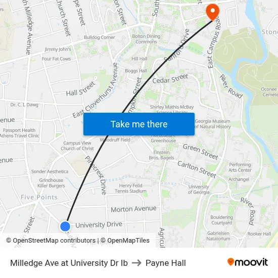 Milledge Ave at University Dr Ib to Payne Hall map