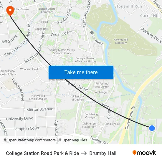 College Station Road Park & Ride to Brumby Hall map
