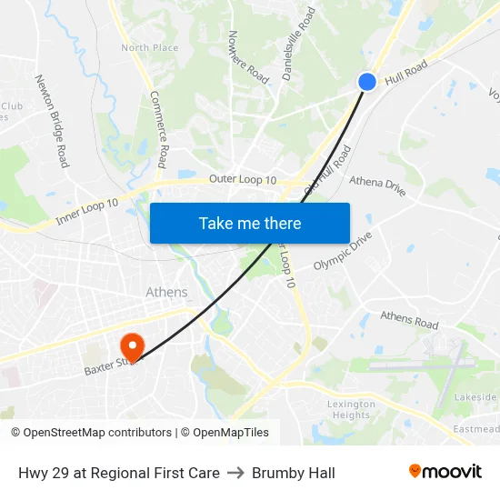 Hwy 29 at Regional First Care to Brumby Hall map