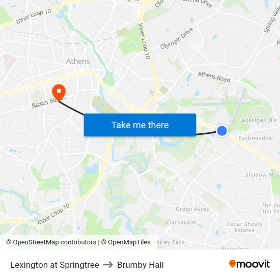 Lexington at Springtree to Brumby Hall map