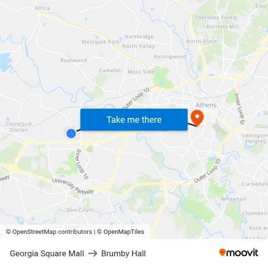 Georgia Square Mall to Brumby Hall map