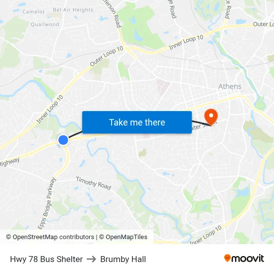 Hwy 78 Bus Shelter to Brumby Hall map