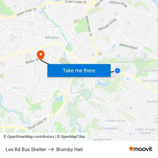 Lex Rd Bus Shelter to Brumby Hall map