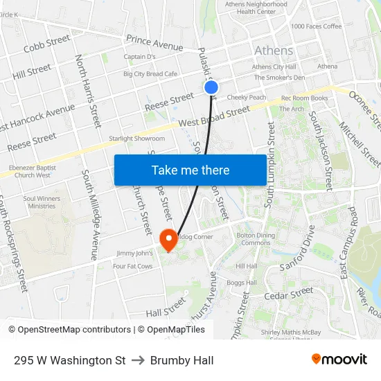 295 W Washington St to Brumby Hall map