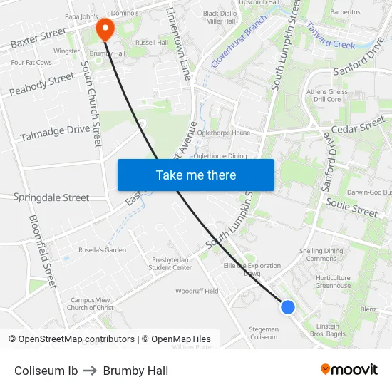 Coliseum Ib to Brumby Hall map