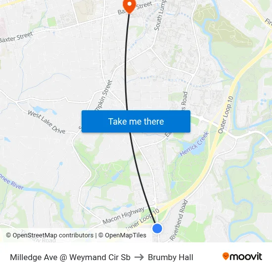 Milledge Ave @ Weymand Cir Sb to Brumby Hall map