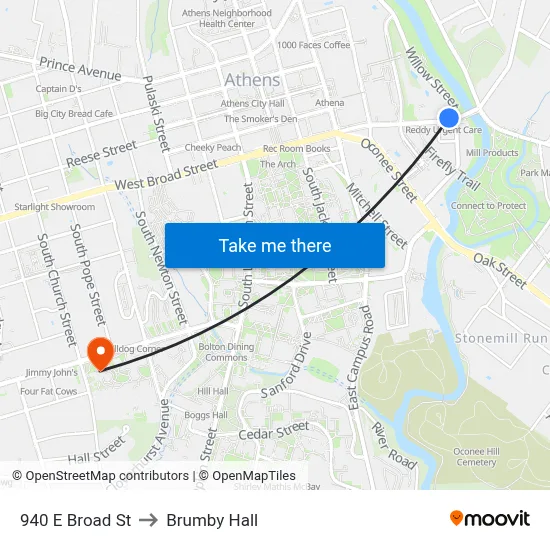 940 E Broad St to Brumby Hall map