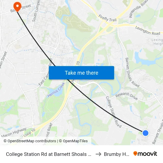 College Station Rd at Barnett Shoals Rd to Brumby Hall map