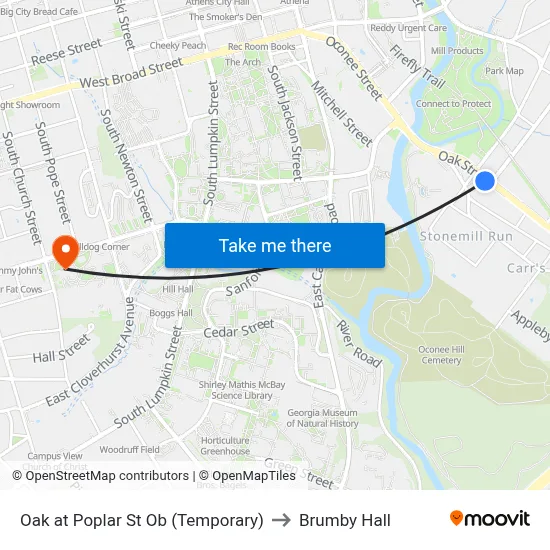 Oak at Poplar St Ob (Temporary) to Brumby Hall map