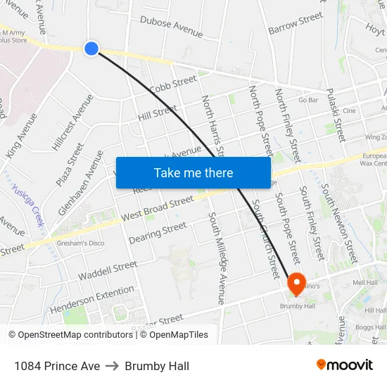 1084 Prince Ave to Brumby Hall map