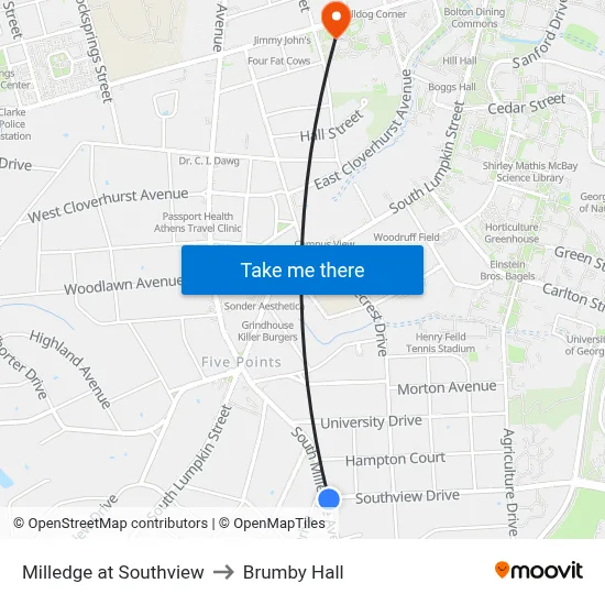 Milledge at Southview to Brumby Hall map