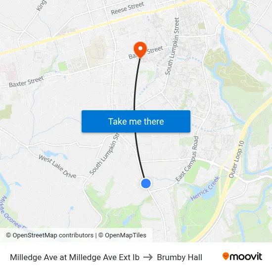 Milledge Ave at Milledge Ave Ext Ib to Brumby Hall map