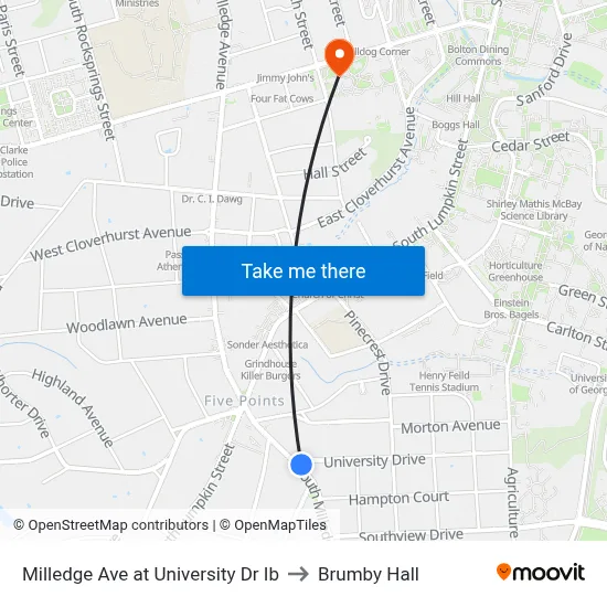 Milledge Ave at University Dr Ib to Brumby Hall map