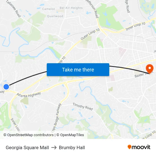 Georgia Square Mall to Brumby Hall map