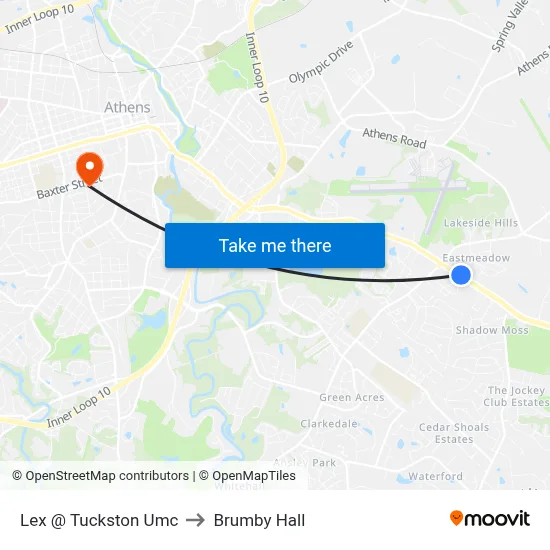 Lex @ Tuckston Umc to Brumby Hall map