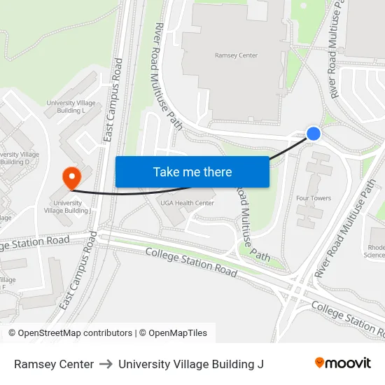 Ramsey Center to University Village Building J map
