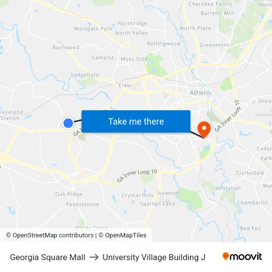 Georgia Square Mall to University Village Building J map