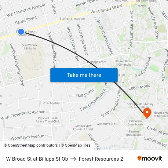 W Broad St at Billups St Ob to Forest Resources 2 map