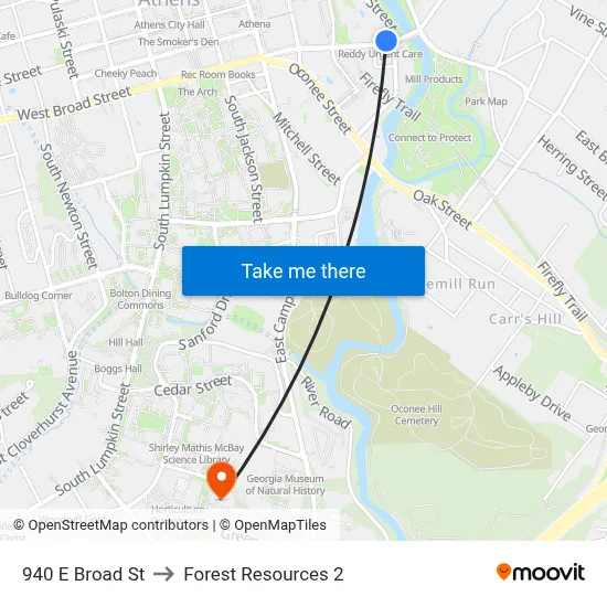 940 E Broad St to Forest Resources 2 map