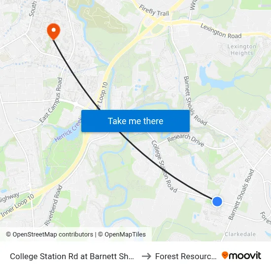 College Station Rd at Barnett Shoals Rd to Forest Resources 2 map