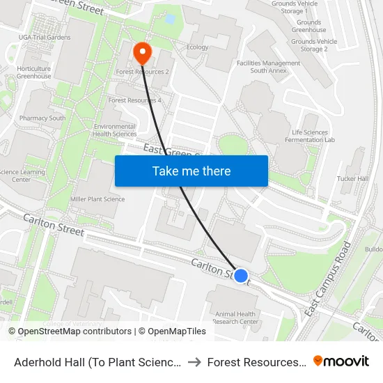 Aderhold Hall (To Plant Science) to Forest Resources 2 map