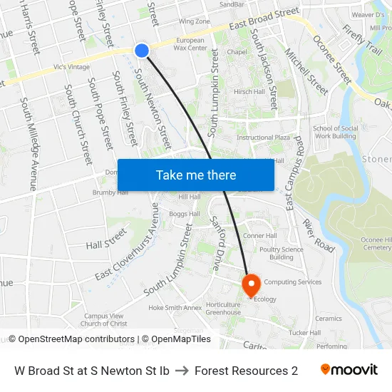 W Broad St at S Newton St Ib to Forest Resources 2 map