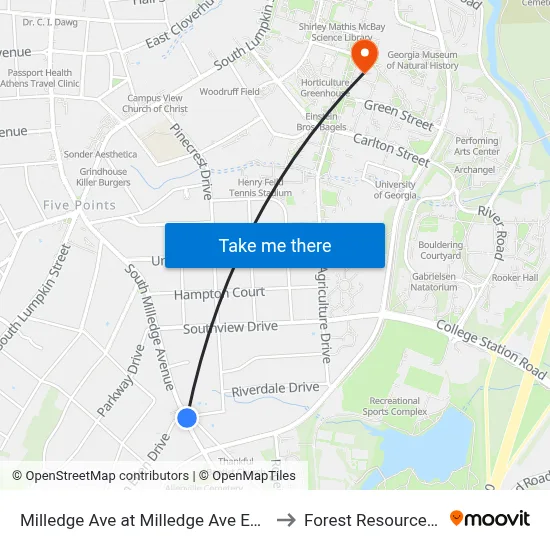 Milledge Ave at Milledge Ave Ext Ib to Forest Resources 2 map
