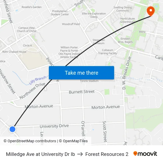 Milledge Ave at University Dr Ib to Forest Resources 2 map