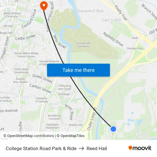 College Station Road Park & Ride to Reed Hall map