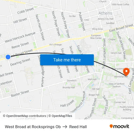 West Broad at Rocksprings Ob to Reed Hall map