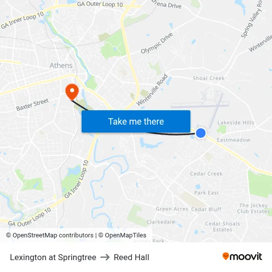 Lexington at Springtree to Reed Hall map