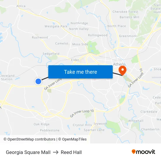 Georgia Square Mall to Reed Hall map