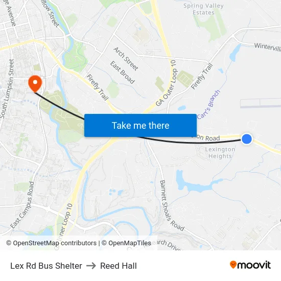 Lex Rd Bus Shelter to Reed Hall map