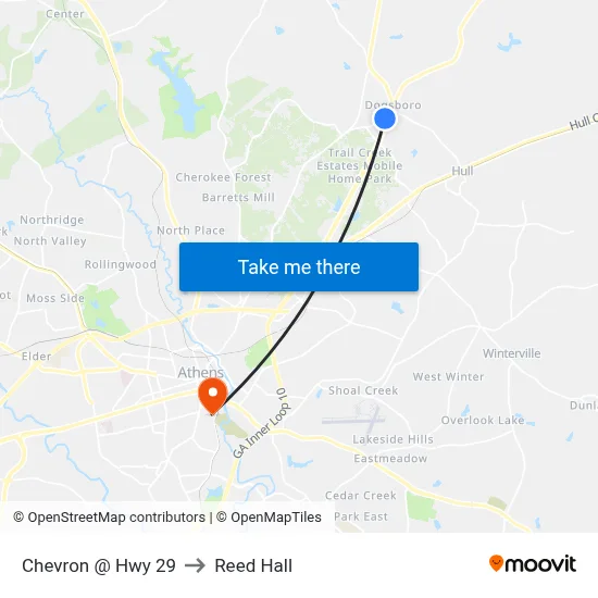 Chevron @ Hwy 29 to Reed Hall map