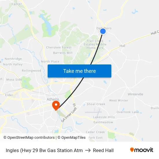 Ingles (Hwy 29 Bw Gas Station Atm to Reed Hall map